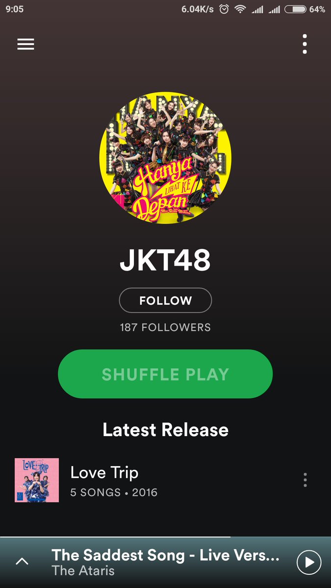 sndrmFXF4's tweet photo. Buat user Spotify, skrg JKT48 udah available! Yess mantab! https://t.co/2HfgfsBXTo