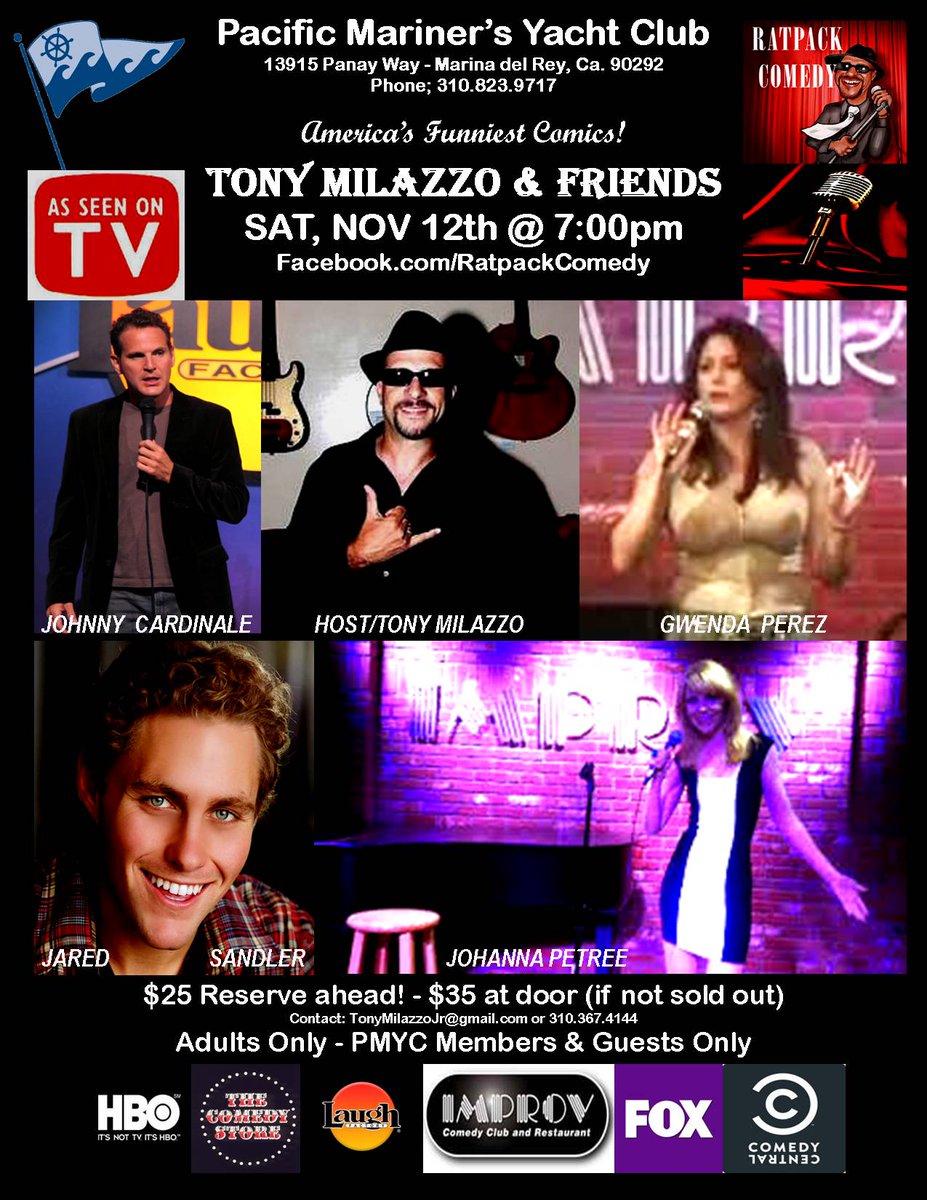 TonyMilazzoLive's tweet photo. LA - SAT, NOV 12th @ 7PM #standup #standupcomedy #comedy #funny #ratpackcomedy #host w/special guests! https://t.co/Dl8p9l1zgV