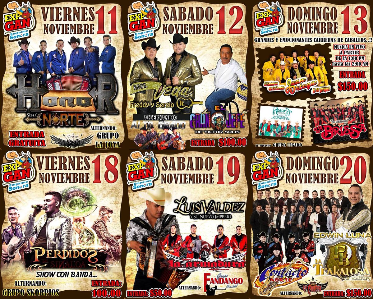 JavierSantin1's tweet photo. Presenta @SomosEmpalme cartelera musical de la #ExpoGan2016; destacando @HermanosVegaJR @HonorDelNorte @EdwinLuna @GranJefe @GrupoLabrissa https://t.co/SyCViVqCsa