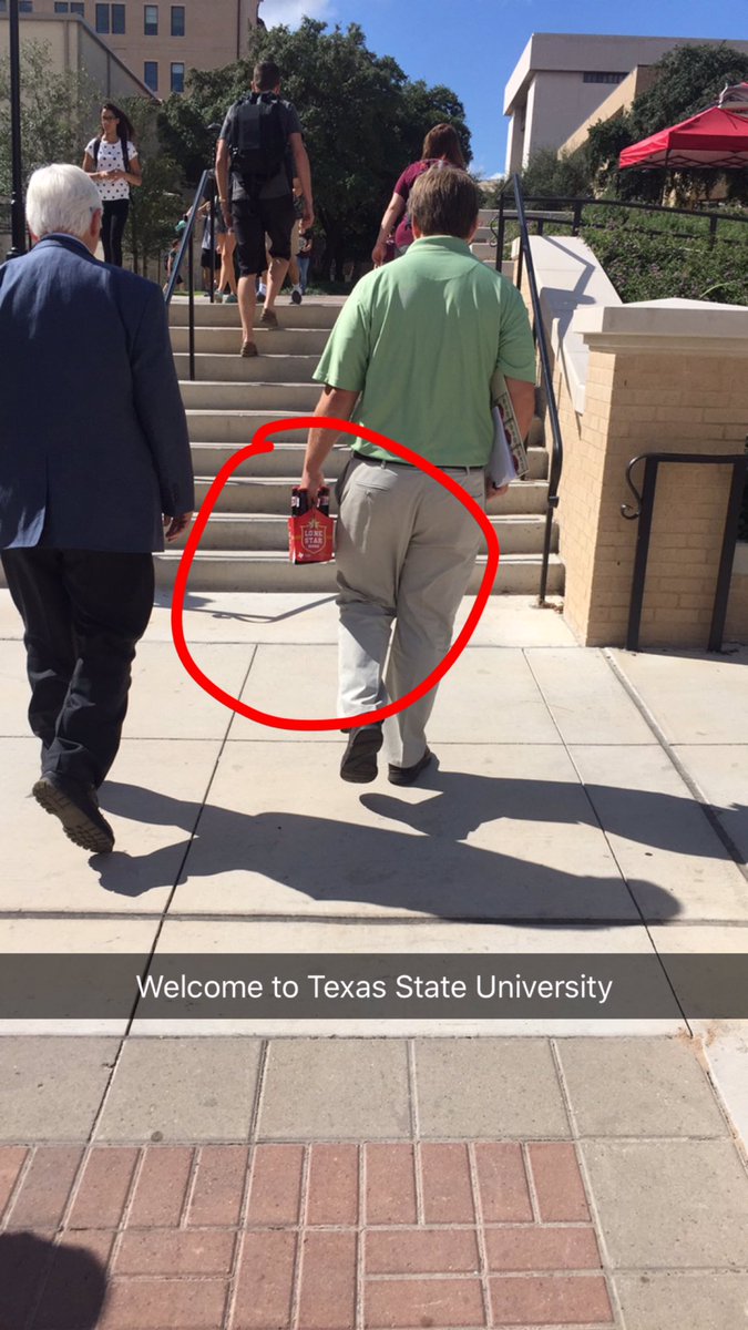 Tannerwadev's tweet photo. Welcome to Texas State University. Where even the professors need a little buzz to get through the day. #TXST https://t.co/gqLALHL4uJ