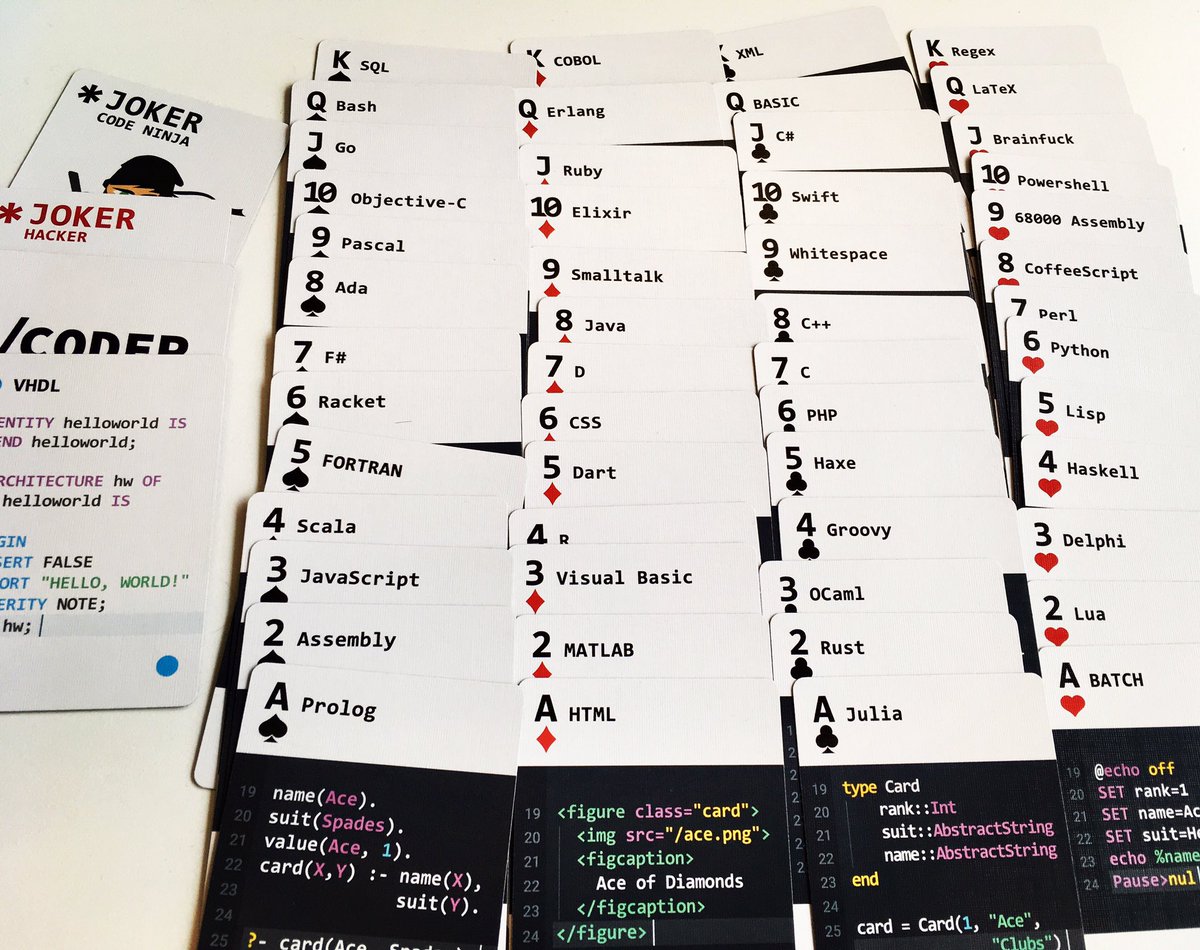 DeveloperSteve's tweet image. Developer playing cards from @CoderCards kickstarter arrived, so awesome! #coderlife