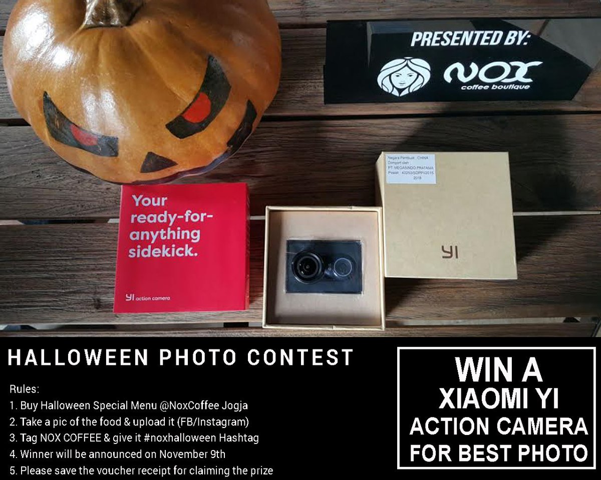 NoxCoffee's tweet photo. MORNING GUYS!
Masih dalam suasane Halloween, Yuk ke Nox Coffee!
Kita ada photo contest berhadiah Xiaomi Yi Action Camera nih!
Info: Nox FB https://t.co/N2qOoHEB4P