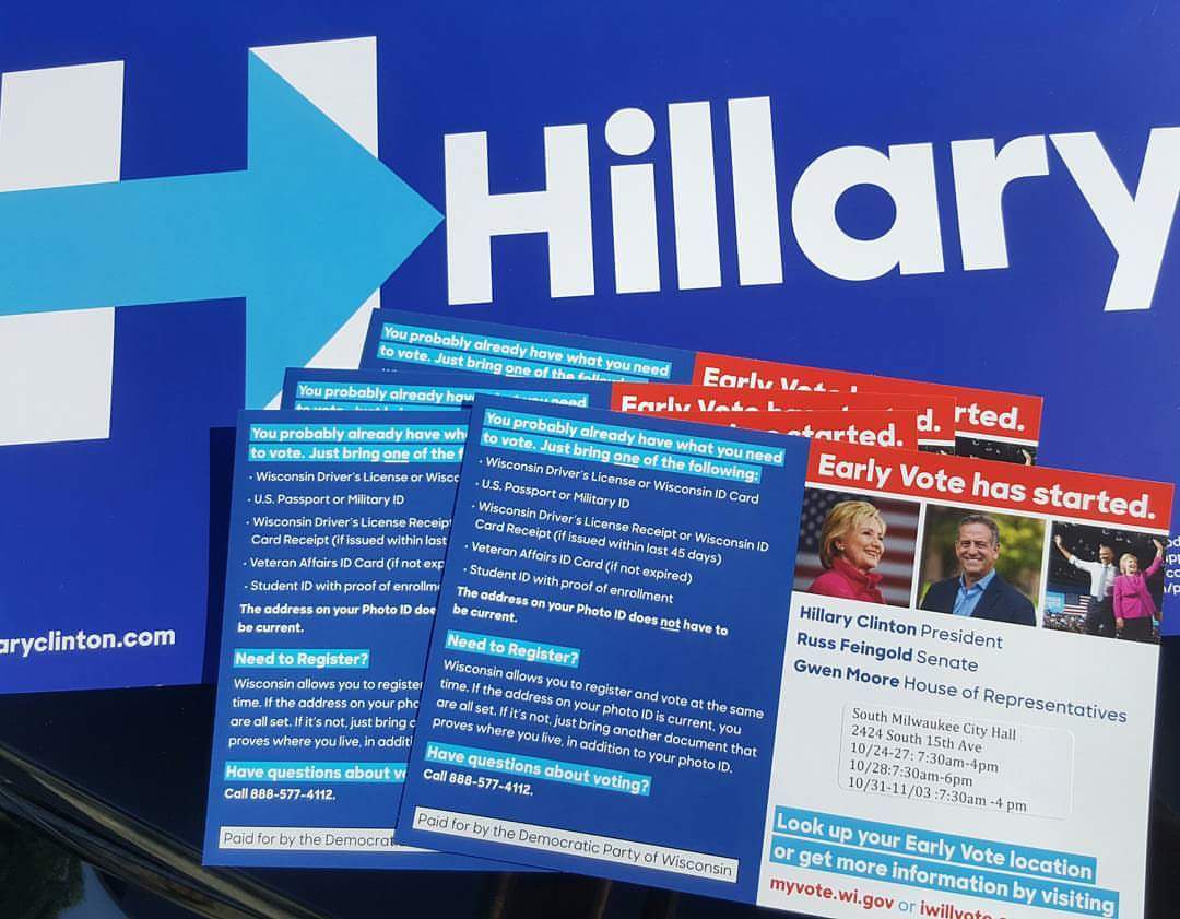 jim4progress's tweet photo. .@realDonaldTrump zombies attack on Halloween, as we run to early vote for .@HillaryClinton in WI! #Hillary2016 https://t.co/OLnbszpUa0