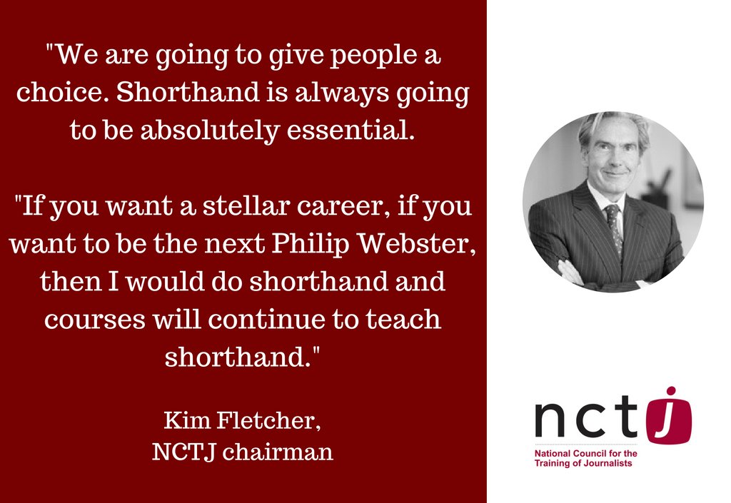 NCTJ chairman @KimFletcher talks shorthand on @BBCr4today, listen in here (2h 55m) bbc.co.uk/programmes/b08…