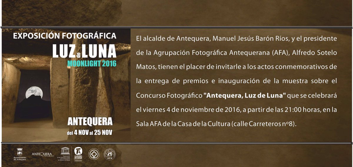 ❤️ Antequera Directa a Tu Corazón (@atqatucorazon) on Twitter photo Este viernes se inaugura en Sala <a href="/AFAAntequera/">AFA Antequera FIAP exhibition center</a>, a las 21:00 h, la muestra del Concurso Fotográfico "Antequera, Luz de Luna". Este viernes se inaugura en Sala <a href="/AFAAntequera/">AFA Antequera FIAP exhibition center</a>, a las 21:00 h, la muestra del Concurso Fotográfico "Antequera, Luz de Luna".