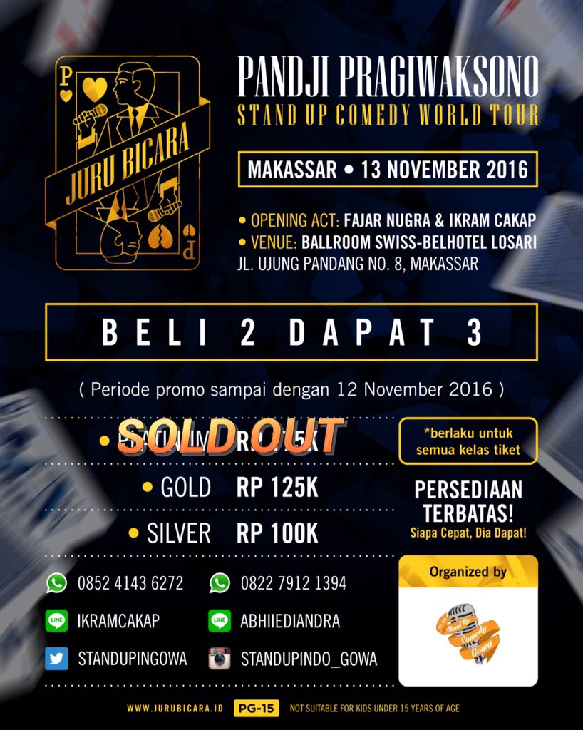 wah tinggal 11 hari menuju event dari <a href="/StandUpInGOWA/">STAND UP INDO GOWA</a> yang luar biasa,yg blum punya tiket ayomi bos cepatki,maumi soldout smua