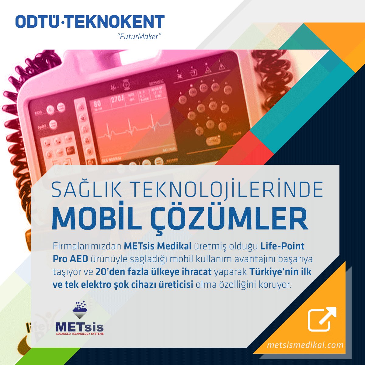 ODTUTeknokent's tweet photo. Tıbbi cihaz üretimi yapan firmamız @metsismedikal, bifazik EKG'li elektro şok cihazları üretmektedir.#odtüteknokent #benimşirketim #metsis https://t.co/QmWAs67Qq8