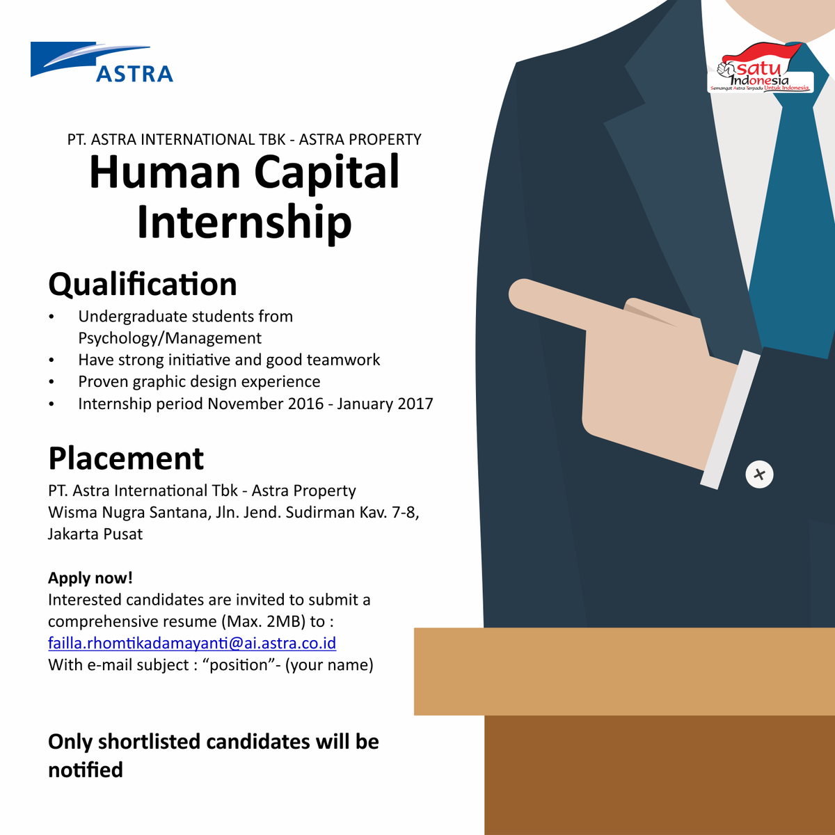 Astra_Career's tweet photo. #AstraIntern Human Capital Intern Opportunity at Astra Property! https://t.co/dPbdpK1MkV