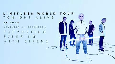 TonightAliveSP's tweet photo. Las próximas fechas del #LimitlessWorldTour son del 3 de Noviembre al 4 de Diciembre en EEUU con Sleeping With Sirens. Esto es un no parar! https://t.co/C3ogr5rET6
