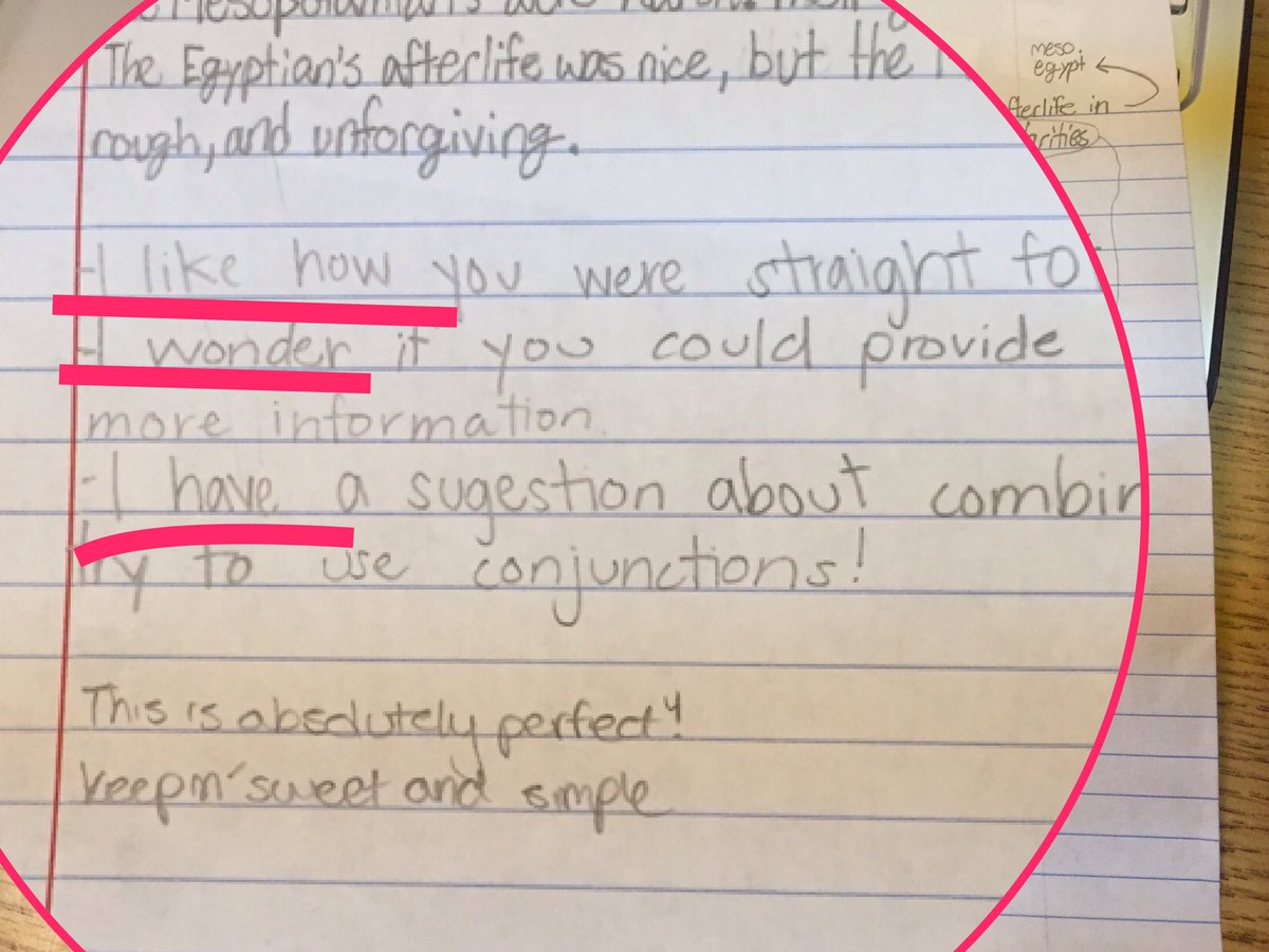 MrsBatesKing's tweet image. Students as critical friends, peer editing rough drafts, using a strategy from @BIEpbl I like...I wonder..I have #writinglesson #collaborate