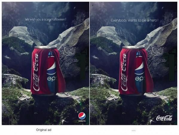 Spiegelcc's tweet photo. Geweldige reclame van #pepsi en een nog leukere reactie van #cocacola #reclame #marketing https://t.co/YeiXZXMbv8
