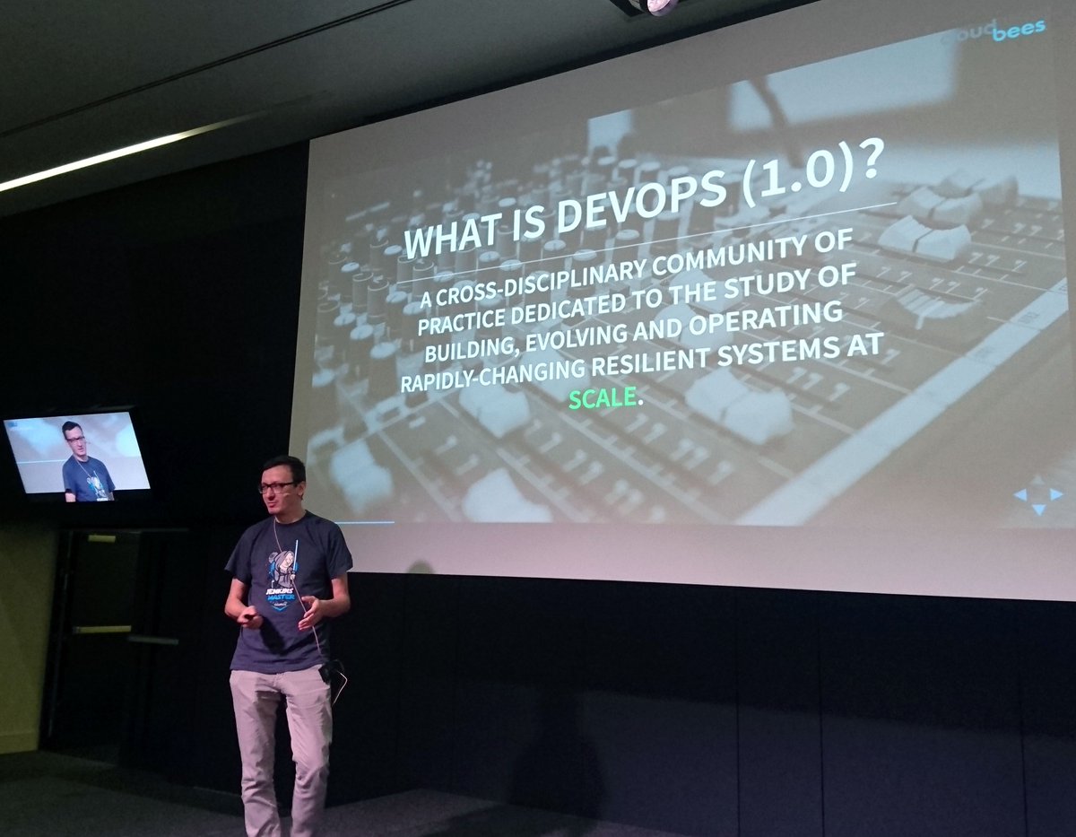 EBU_Tech's tweet photo. Day 2 of #EBUDevCon 2016 kicks off with #DockerCaptain @vfaric's lively keynote on DevOps. https://t.co/jJn3SSCBxc @EBU_HQ @Docker https://t.co/he03IS2xW1