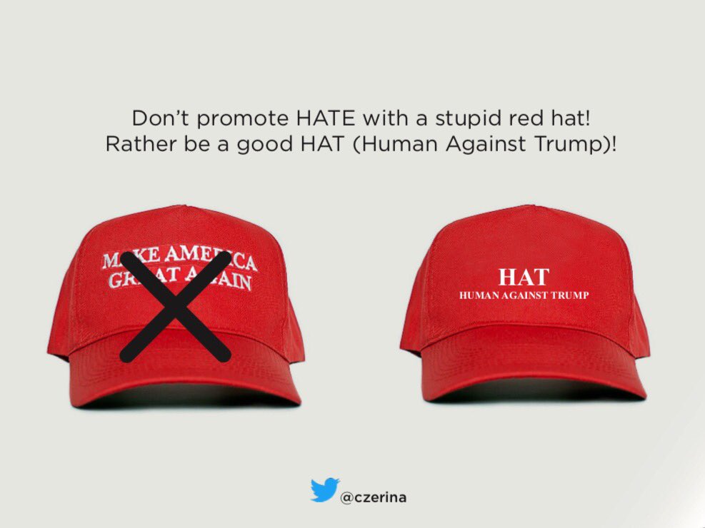 czerina's tweet photo. .@NPR USA When u cast ballot,don't choose HATe,rather be a HAT (#HumanAgainstTrump)! #MakeAmericaDecentAgain STOP bigotry,sexism&xenophobia! https://t.co/tobiHLnkYO