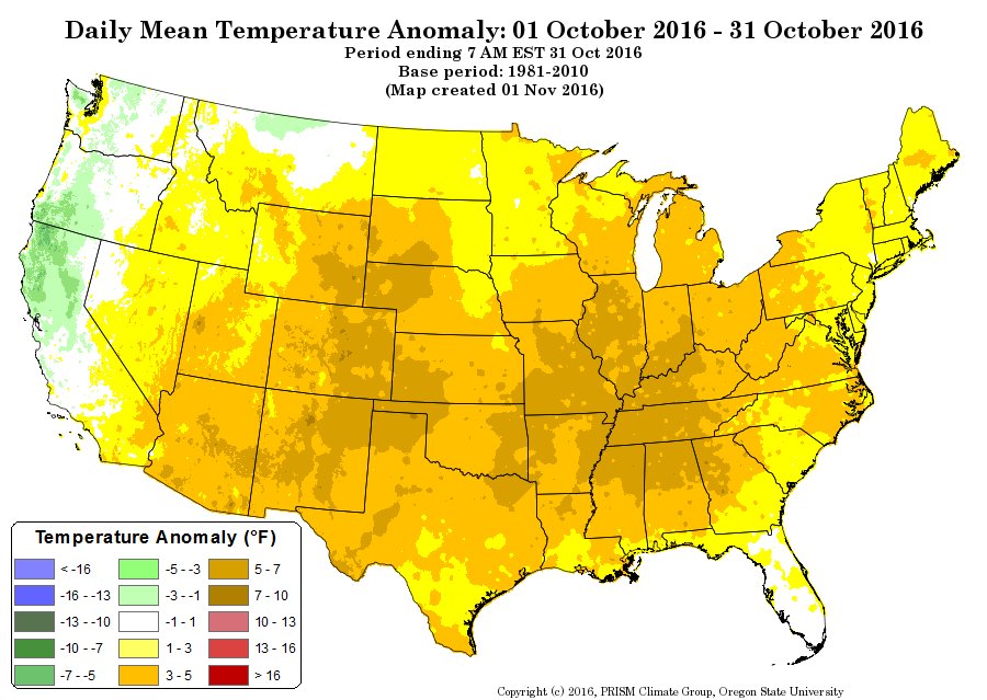NWSSiouxFalls's tweet photo. Where could you find below normal temperatures in October? Well, not too many places actually. #WarmMonth https://t.co/xRuajsGzFv