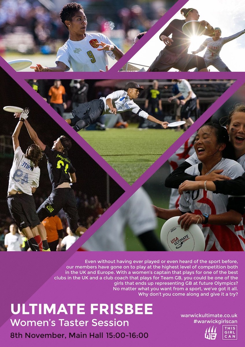 WarwickUltimate's tweet photo. Tue 8th Nov: Women's taster session in the main hall, in celebration of #thisgirlcan week! #warwickgirlscan @warwicksport #playlikeagirl https://t.co/2zYXxZp8YG