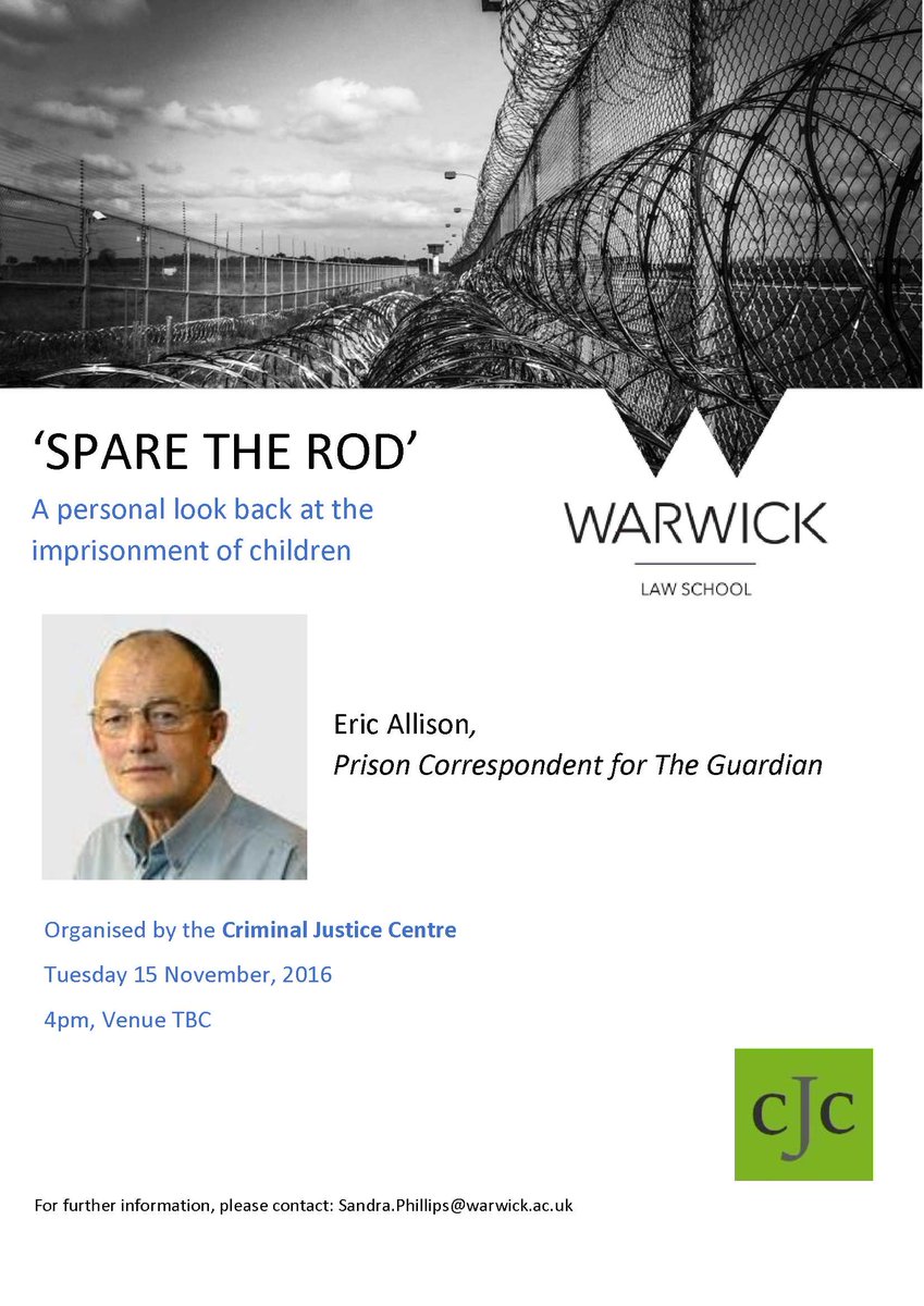 CJC delighted to be hosting <a href="/allison_eric/">Eric Allison</a> for a talk and Q&amp;A on Tues 15 Nov at 4pm. Free event but please register www2.warwick.ac.uk/fac/soc/law/re…