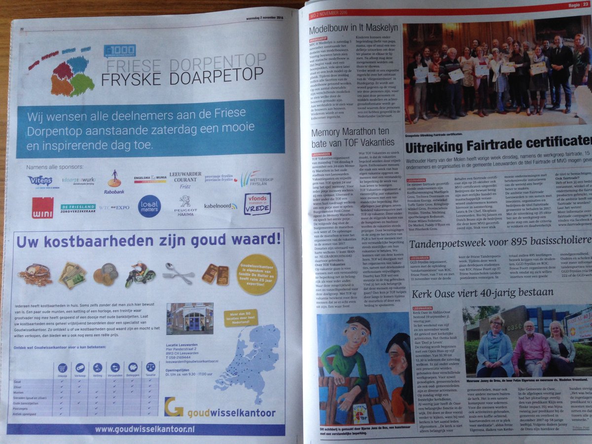 Bedankt <a href="/Vitens/">Vitens</a> <a href="/DeFriesland/">De Friesland</a> <a href="/Rabobank/">Rabobank</a> <a href="/haaimapeugeot/">Haaima</a> @Doarpswurk <a href="/wetterskip/">Wetterskip Fryslân</a> <a href="/Kabelnoord/">Kabelnoord</a> <a href="/vfondsvrede/">Vfonds</a> <a href="/provfryslan/">Provincie Fryslân</a> <a href="/WTCExpo/">WTC Expo</a> <a href="/lc_nl/">Leeuwarder Courant</a>