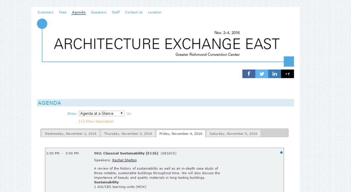 GlaveandHolmes's tweet photo. There are great sessions at @ArchExEast this week, including one Friday on #Classical #Sustainability by G&amp;HA’s Rachel Shelton! #ArchEx2016 https://t.co/6hfWduYB3o