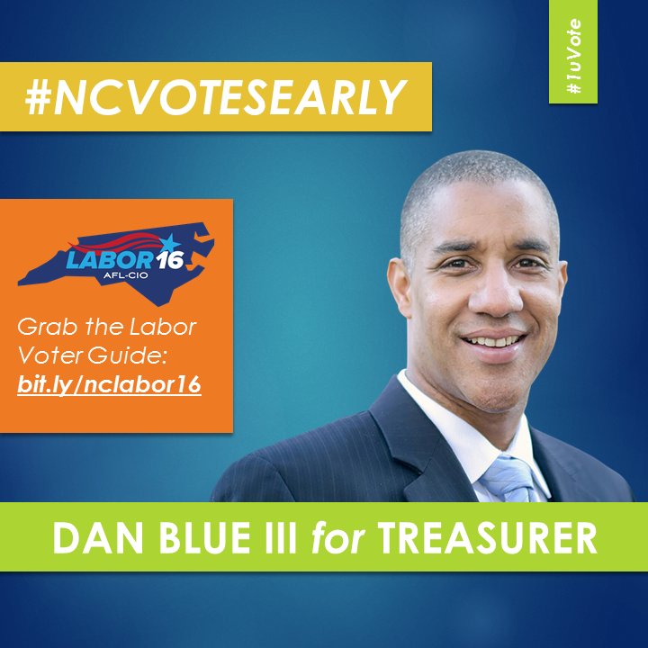 NCStateAFLCIO's tweet photo. NC employee / retiree retirement funds will be in safe hands w/@BlueForNC and smartly invested for the future! #NCvotesearly #1uVote https://t.co/w4JOCpH2Fh