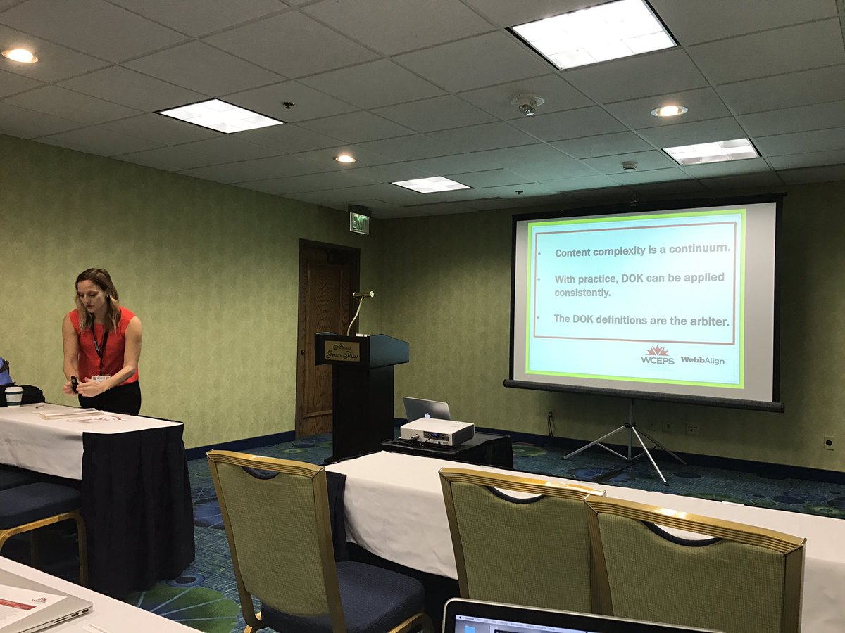 KatieSellstrom's tweet photo. Amazing session w @WebbAlign w hands on activities and discussion about #DOK, alignment of standards to asmt to curr. #ieuc16 @Illuminateed https://t.co/Tkm3laFEvS