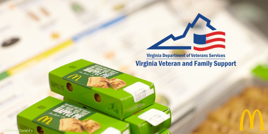 McD_RVA's tweet image. All month, 10¢ from each Apple Pie sold in greater #RVA will go to @VaVeteransSvcs. Last year we raised $20,000 for veterans in #Virginia!