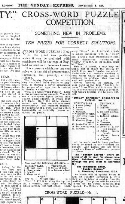 The first crossword puzzle, 100 years later