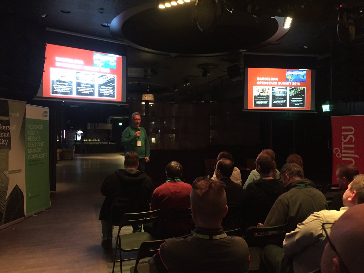 CybercomFinland's tweet image. Now @ikkeT on stage, presenting "greetings from OpenStack summit Barcelona" #containers #openstackfin #openstack