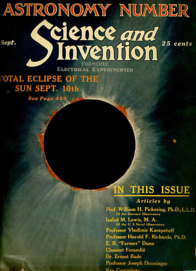 TOTAL #ECLIPSE OF THE SUN (Astronomy Number of Science and Invention, September 1923)