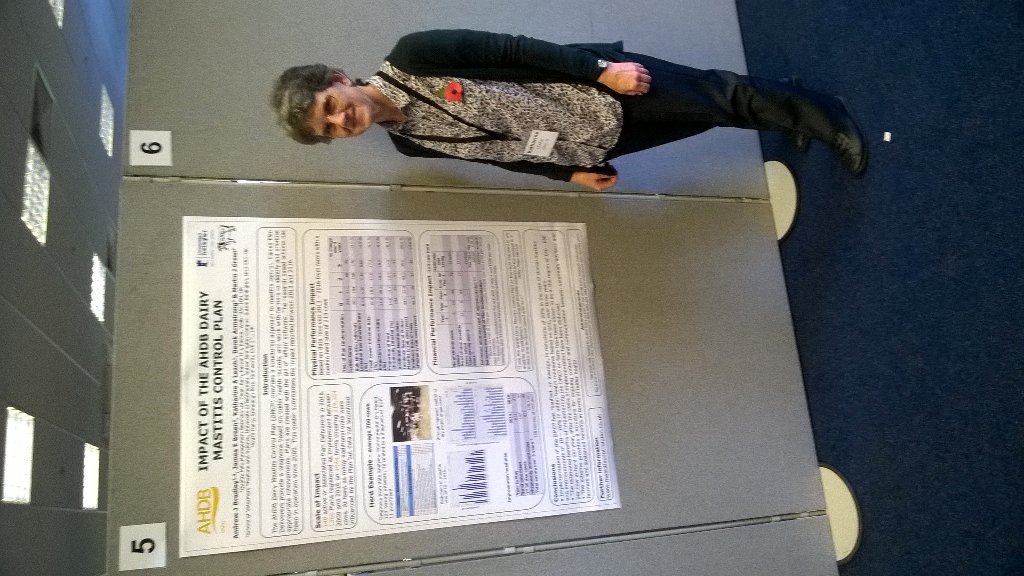 QMMS_milk's tweet photo. Dr Katharine Leach with @AHDB_Dairy #mastitis control plan data at #BMC2016...20% reduction in clinical mastitis https://t.co/X03DBrbkQx