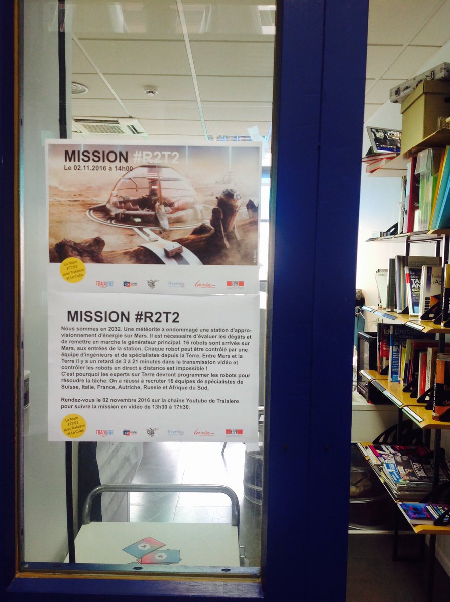 lecubegarges's tweet image. Rdv à 13h30 pr suivre en direct la Mission virtuelle #R2T2 pilotée à distance au Cube p/ une équipe d'experts en herbe! @tralalere @ThymioII