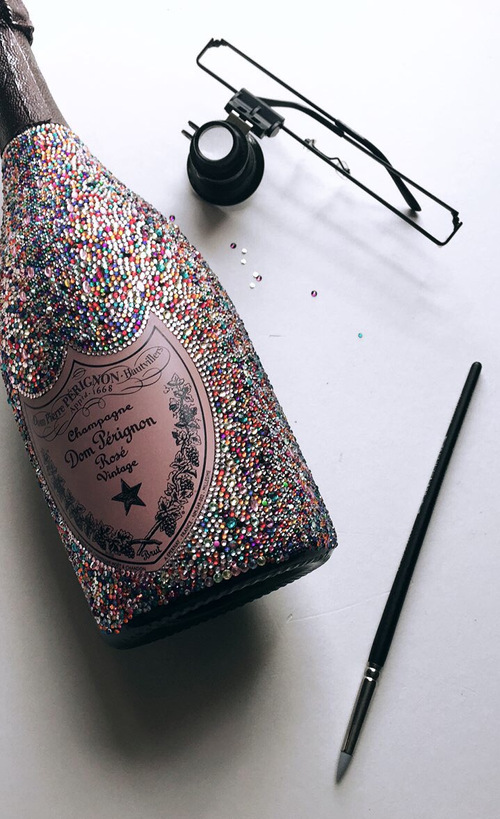 "I searched for a new canvas and I found one in the form of a champagne bottle" - Jasmin Pearl #BillionaireBottles #Swarovski #art