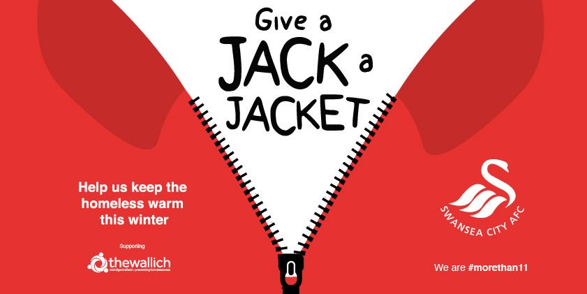 SwansOfficial's tweet photo. Help us to keep the homeless of Wales warm this winter #GiveAJackAJacket #morethan11  https://t.co/McUdPwjRrT https://t.co/KnTc9Sucrg