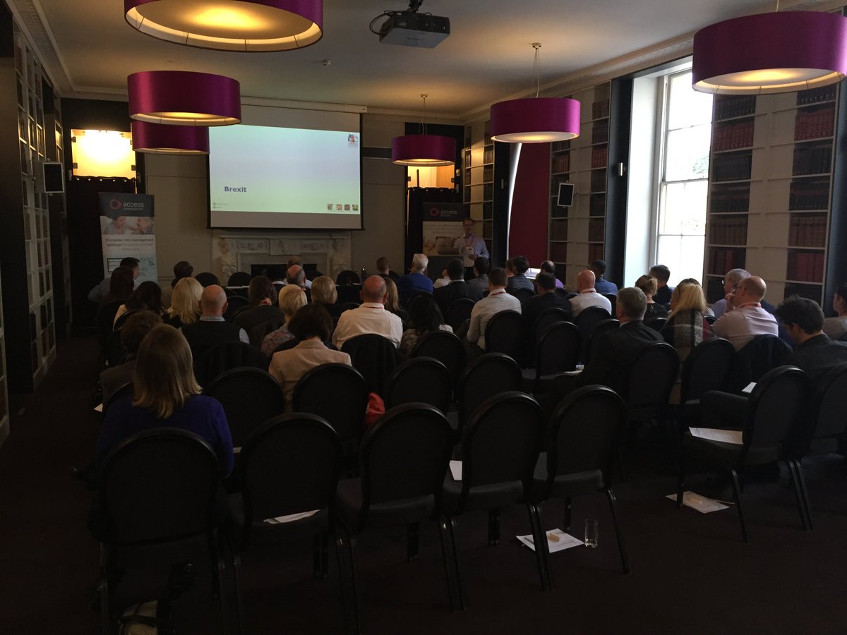 AccessCareMgmt's tweet photo. Andrew Heffernan @ukhca talks about the impact of Brexit for care providers at the #accesshsc Symposium @rigb_venue https://t.co/aACBhynVAY