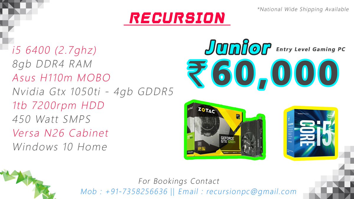 RecursionPC's tweet image. Introducing "RECURSION JUNIOR" ! An entry level gaming PC rocking the latest Nvidia Gtx 1050ti .@ZOTAC @intel @Corsair @Thermaltake