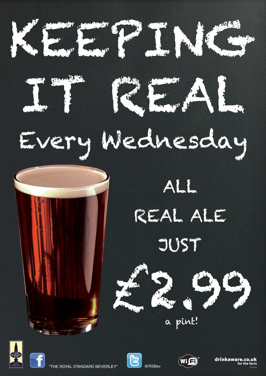 Royal Standard (@rsbev) on Twitter photo All our Real Ales £2.99 a pint, this and every Wednesday!
<a href="/HullCAMRA/">Hull & EY CAMRA</a> <a href="/hulltourguide/">Paul Schofield</a> <a href="/beerinabottle/">Patrick G</a> @moreBeverley @Beverleyfmonair All our Real Ales £2.99 a pint, this and every Wednesday!
<a href="/HullCAMRA/">Hull & EY CAMRA</a> <a href="/hulltourguide/">Paul Schofield</a> <a href="/beerinabottle/">Patrick G</a> @moreBeverley @Beverleyfmonair