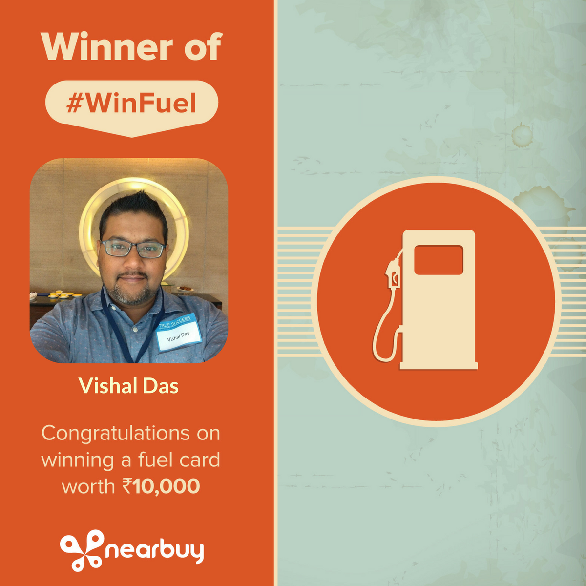 nearbuy's tweet image. The last winner of #WinFuel contest is finally out. Congrats Vishal Das. Get ready to explore your city minus the fuel expenses!