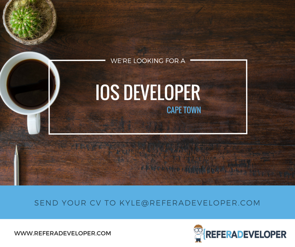 Referadeveloper's tweet image. iOS Developer wanted in the Northern Suburbs of Cape Town 2 Yrs experience on a competitive salary #iOS #swift #CPT buff.ly/2encn7A