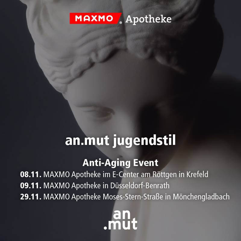 Entdecken Sie das Wesen der  Schönheit bei einem an.mut jugendstil Event in Ihrer MAXMO Apotheke.Melden Sie sich rechtzeitig an!