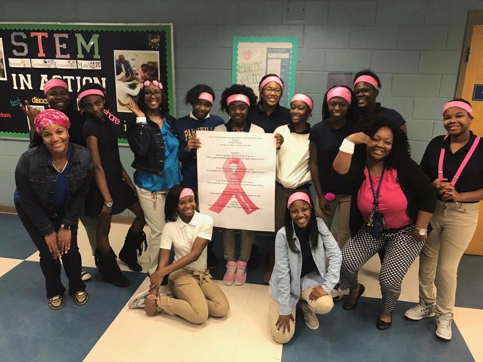 DIVAmentoring's tweet photo. The D.I.V.A.s of @HarperArcherMS are back at it. They sponsored a #PinkWeek to support the fight against Breast Cancer. @Mstewart_2u https://t.co/lQ081hg5vc