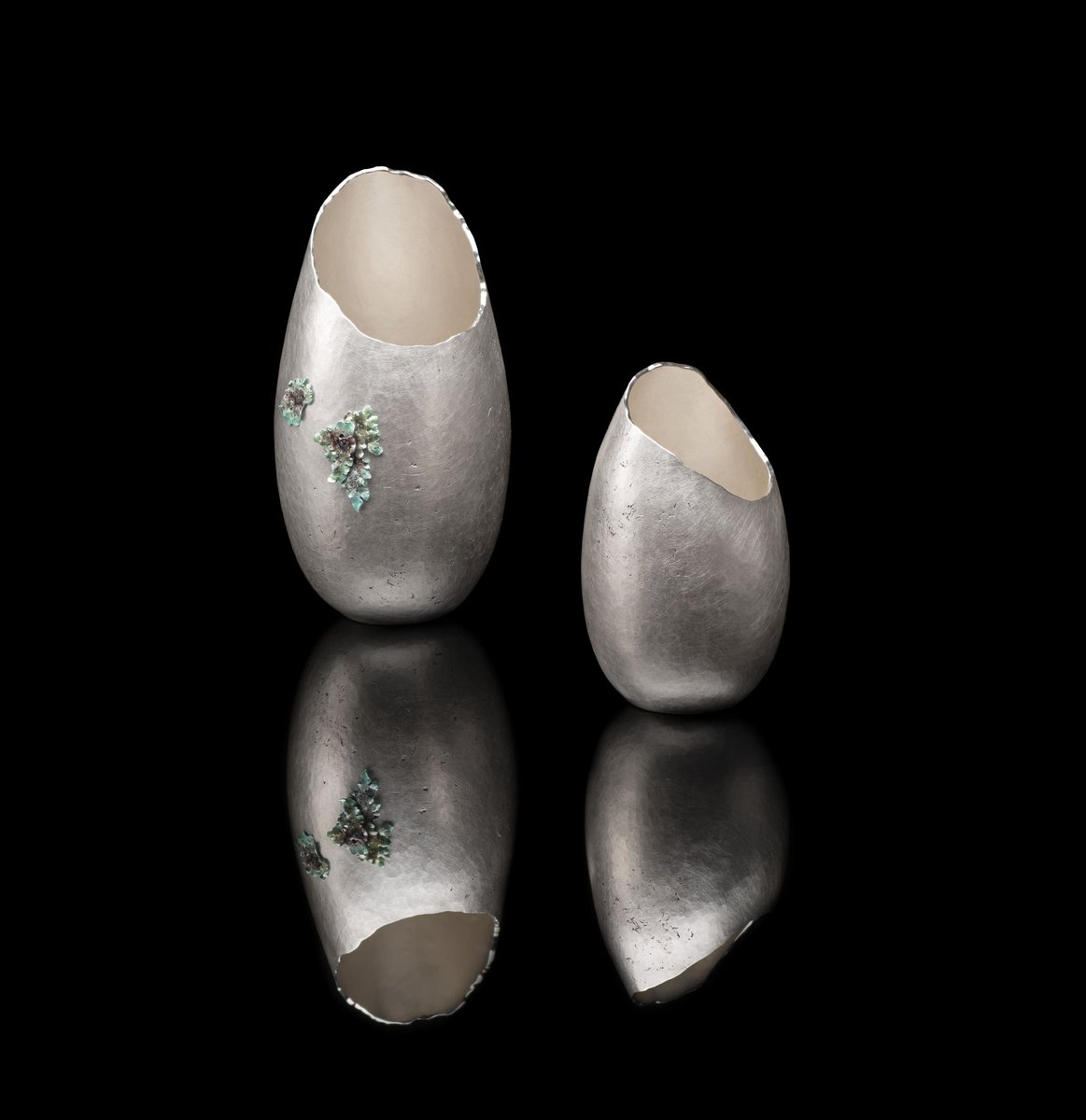 Medium 'Boscawen-Un' Vessel. Britannia silver hammer formed vessel, with sterling silver and vitreous enamel.