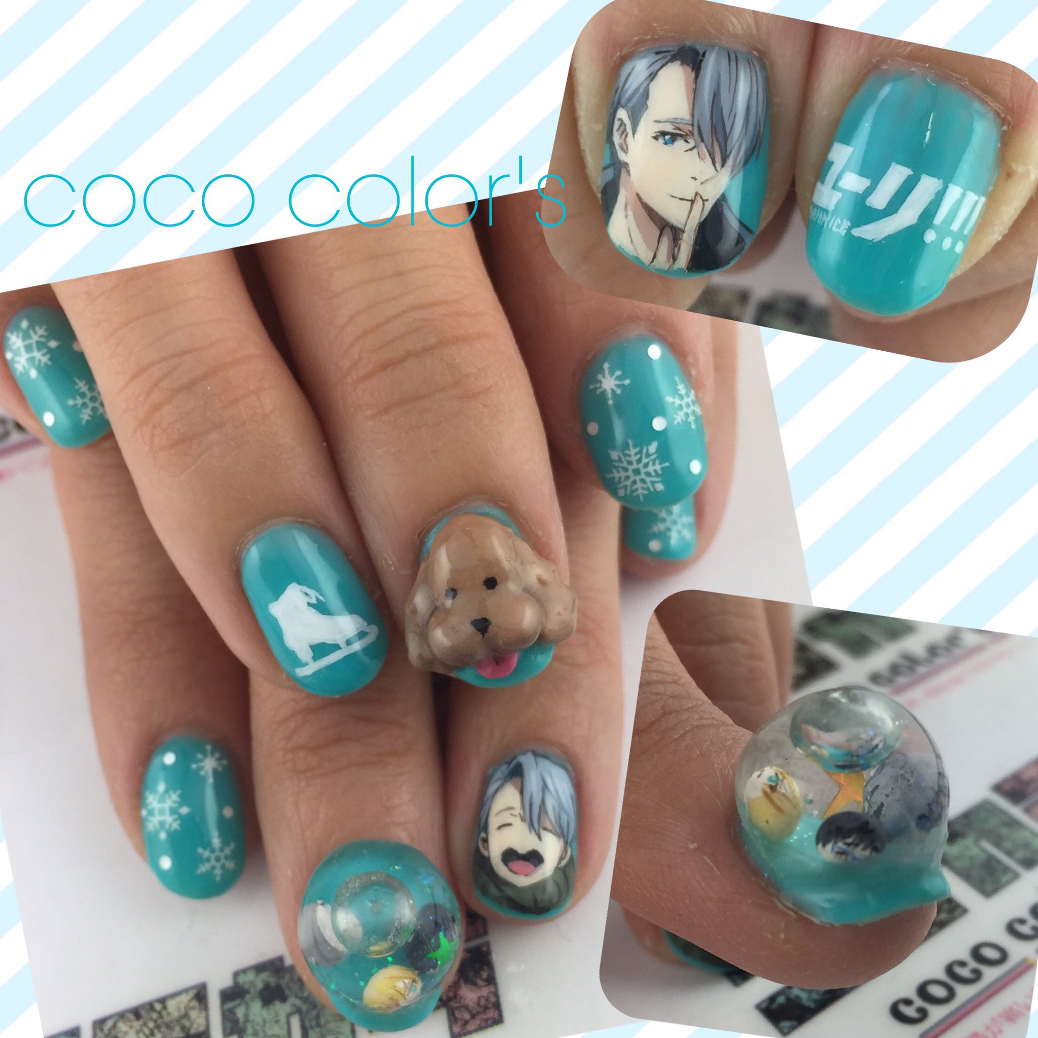 Color Sすずきあい Twitter પર お客様オーダー ユーリオンアイス ヴィクトル痛ネイル マッカチンの3dと 勇利 ユリオ ヴィクトルのちっちゃいおまんじゅう入りアクアリウム アクアリウムの中でコロコロ 痛ネイル