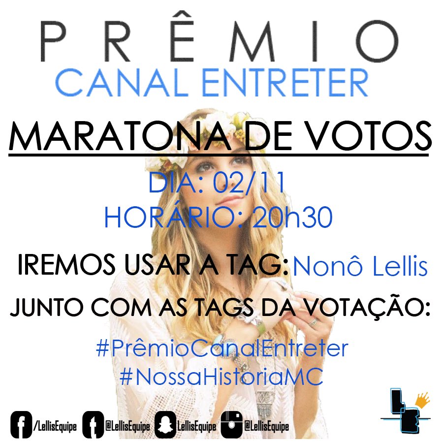 LellisEquipe's tweet photo. Hoje as 20h30, usaremos a tag Nonô Lellis junto com as tags da votação #PrêmioCanalEntreter #NossaHistoriaMC , contamos com vcs!!!! https://t.co/MDcdD3kh1g