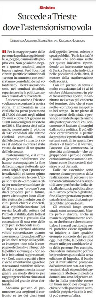 try_este's tweet image. Siamo su @ilmanifesto di oggi con un articolo sulla nostra esperienza e su #Parlalacittà. Cambiamo la città per non dover cambiare città!