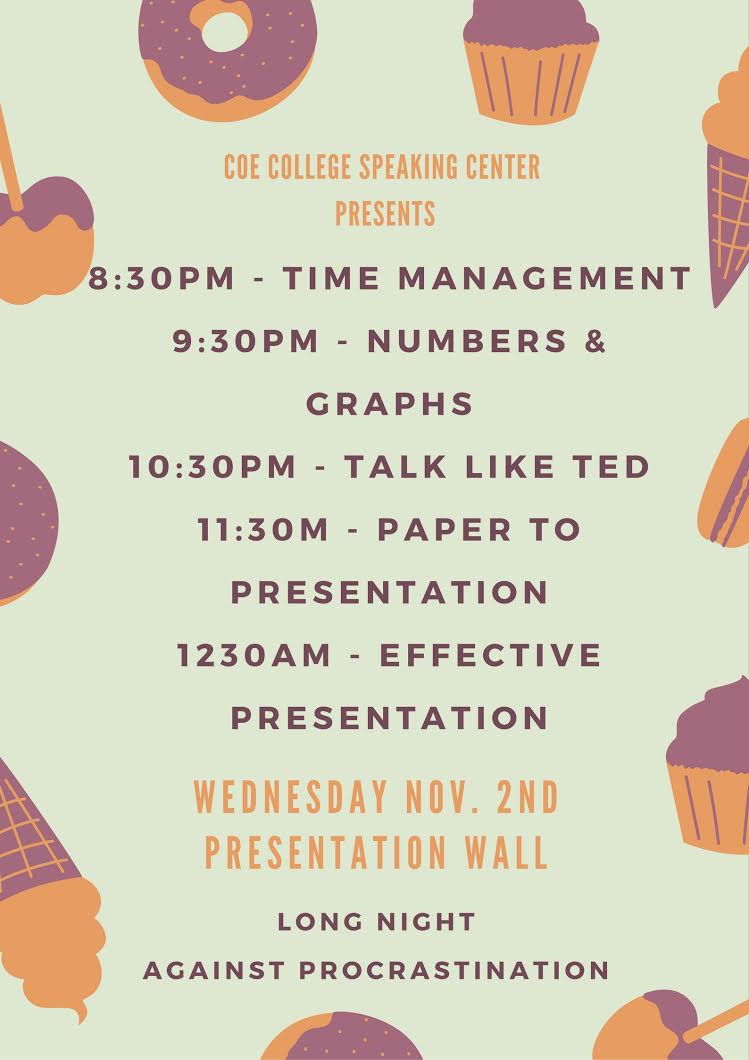 SpeakingCenter's tweet image. Hey there, Coe students! Come to LNAP tomorrow night in the library and take in a presentation created by the Speaking Center!