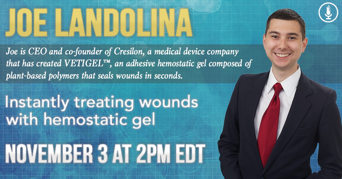 Learn how hemostatic gel treats wounds with Joe Landolina of @Cresilon tomorrow at 2pm ET: bit.ly/HemostaticGel