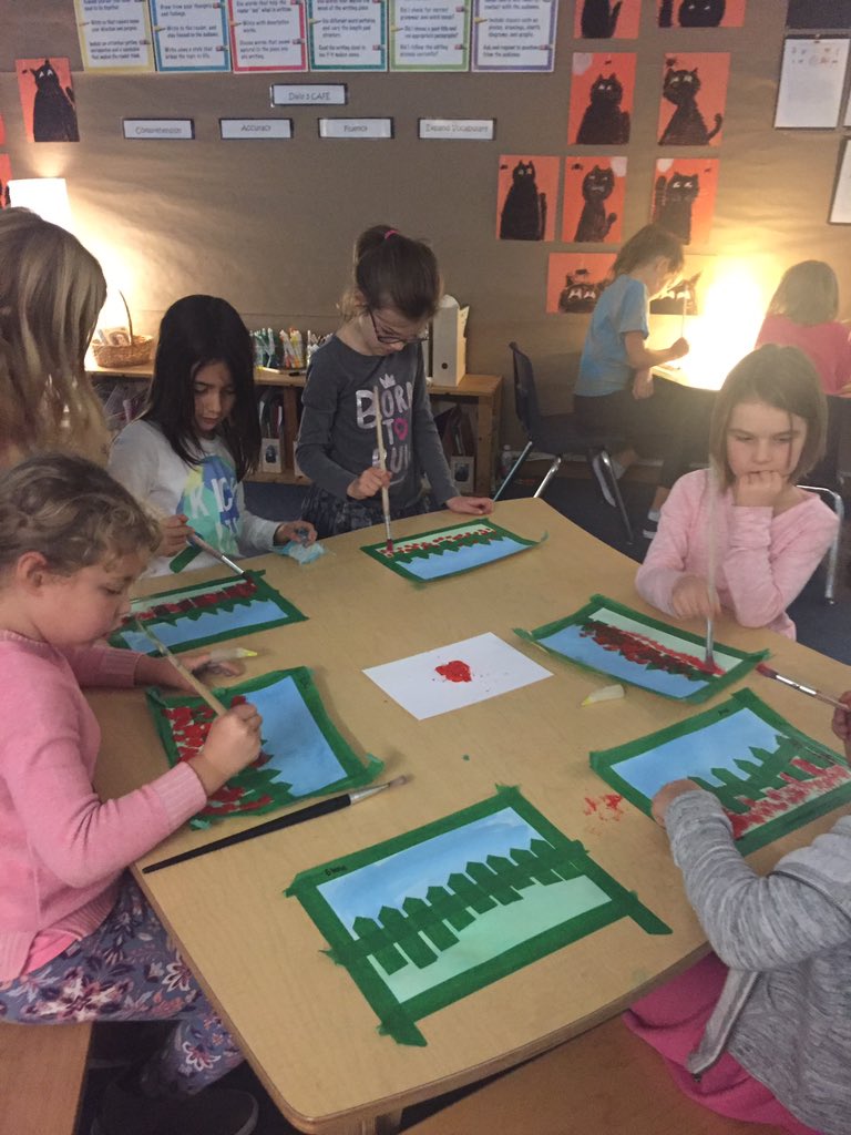 MsE_Perez's tweet image. Mixed media poppy art #WeRemember #MultiAgeLearning @WestVanSchools