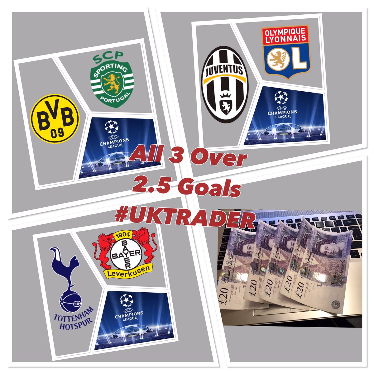 TGT_Tips's tweet photo. 🚨 £100 Cash up for grabs! 🚨 
RT &amp; follow and 1 lucky person will receive £100 if all 3 #UCL games score 3 goals or more. #giveaway #uktrader https://t.co/lMd7Z5UVbu