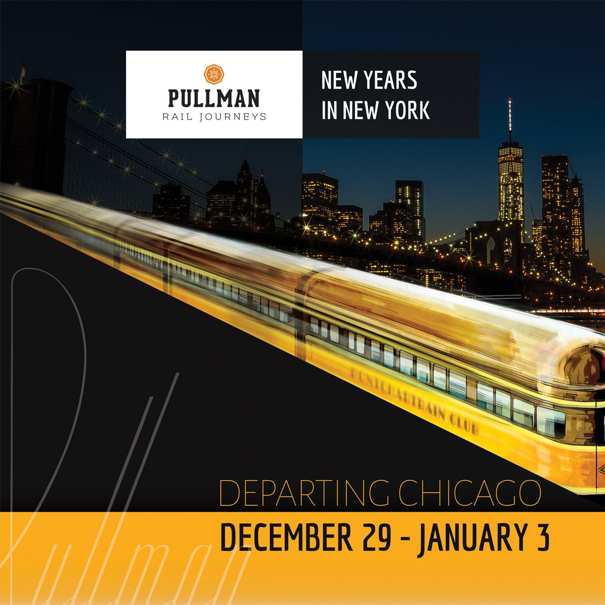 TravelPullman's tweet photo. Start spreading the news...New Year's in New York to ring in 2017 in style! Depart Chicago on Dec 29th. https://t.co/MQNODKez37 #RidePullman https://t.co/PNqtskOble