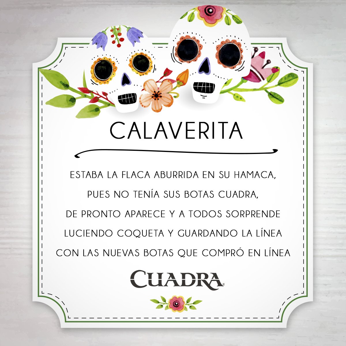 Alfombra de pies Desfiladero Estacionario CUADRA on Twitter: "Sabías que, las calaveras literarias nacieron con el  fin expresar ideas o sentimientos que en otras oportunidades sería difícil  decir. https://t.co/HWaGIYkS53" / Twitter