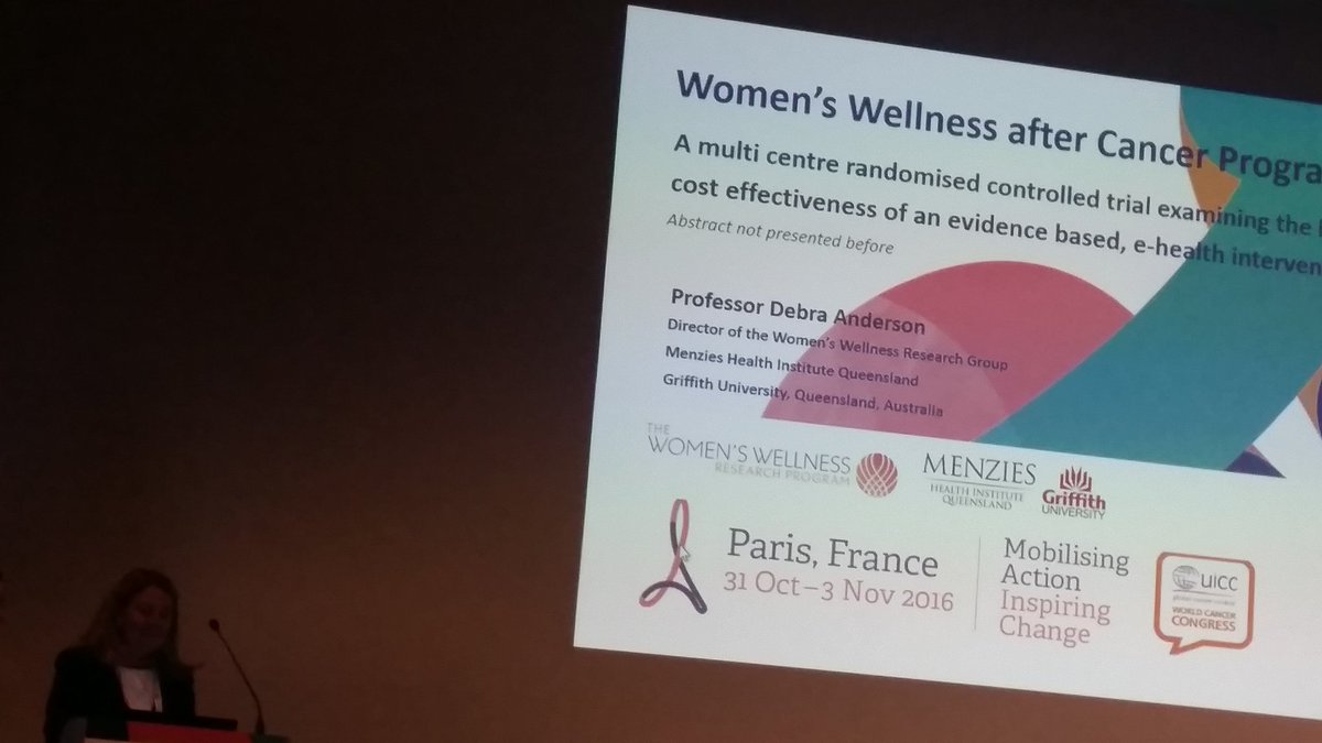Elisabethcoyne1's tweet photo. Debra Anderson presents on women's wellness after cancer.  @DebraAn33158660  .@MenziesHealth #2016WCC https://t.co/u1NwEwmGQC